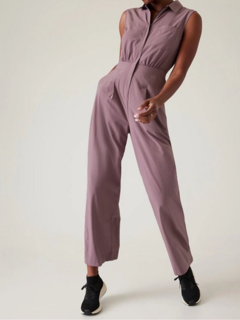 Athleta Jumpsuit Brooklyn Heights Mauve Wide Leg Travel Classic City Sz 6